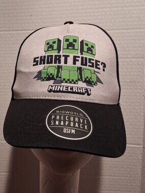 Minecraft Creeper Youth Snapback Hat "Short Fuse?" Black & Gray Adjustable OSFM